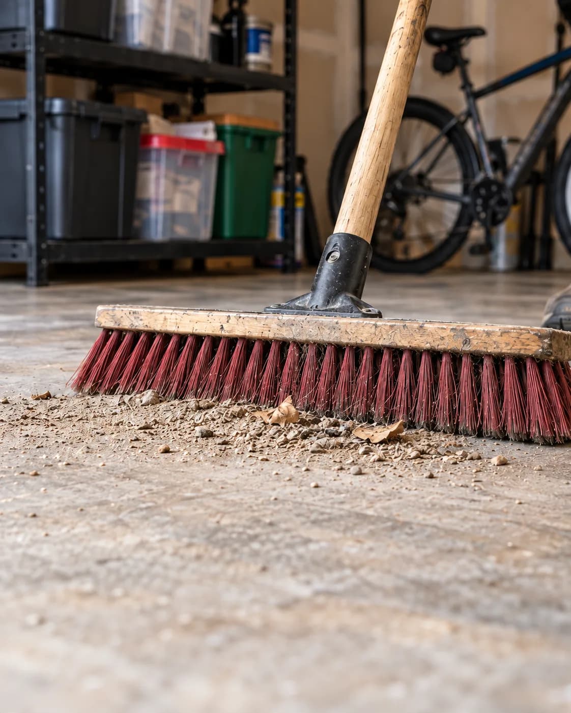 Sweeping a garage floor